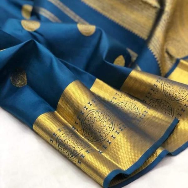 Stunning Blue Pure Kanchipuram Silk Saree - Image 3