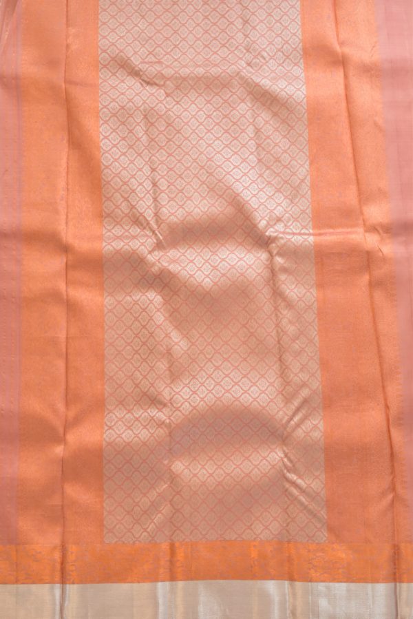 Pastel Kanchipuram Silk Saree with Copper and Silver Border - Image 5