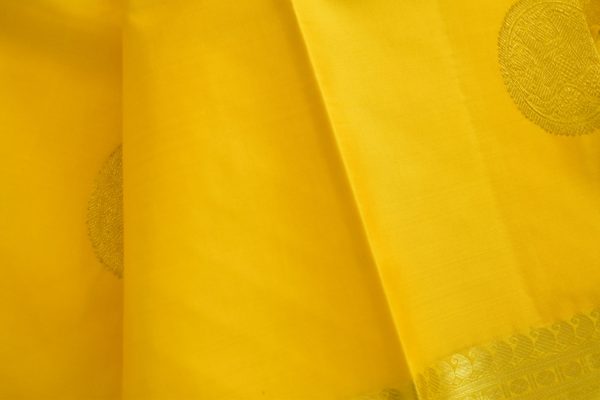 Yellow Kanchipuram Silk Saree with Gold Motifs - Image 3