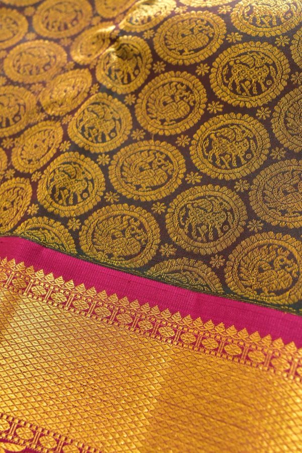 Dark Green Traditional and Pure Kanchipuram with Pink Blouse - Image 5