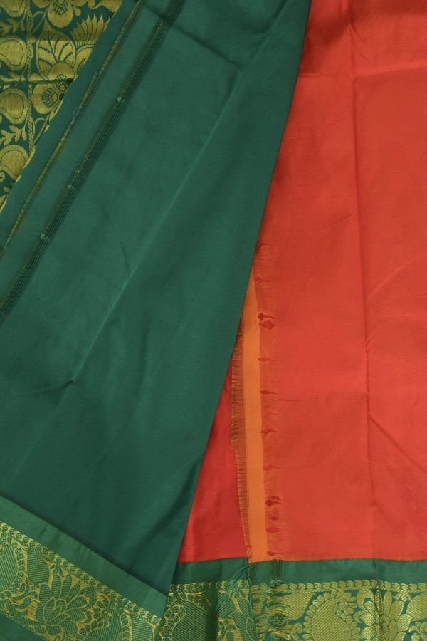 Orange Semi Silk Saree with Contrast Green Border & Blouse - Image 4