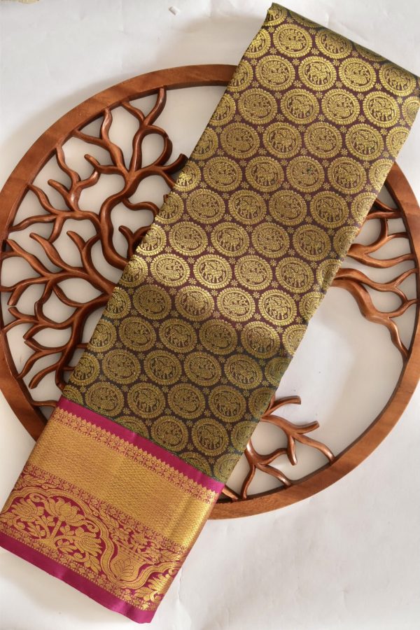 Dark Green Traditional and Pure Kanchipuram with Pink Blouse - Image 3