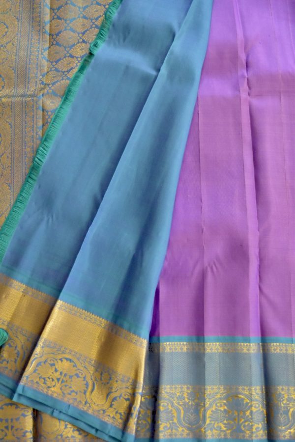 Lavender Kanchipuram Silk with Blue Contrast - Image 6