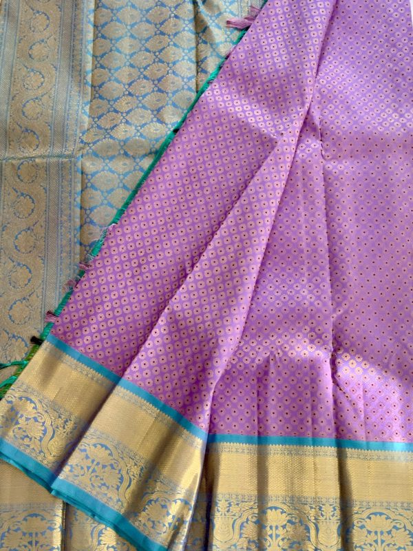 Lavender Kanchipuram Silk with Blue Contrast - Image 5