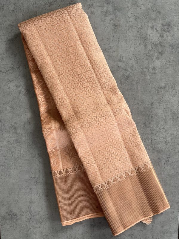 Pastel Beige Pure Kanchipuram Silk Saree - Image 3