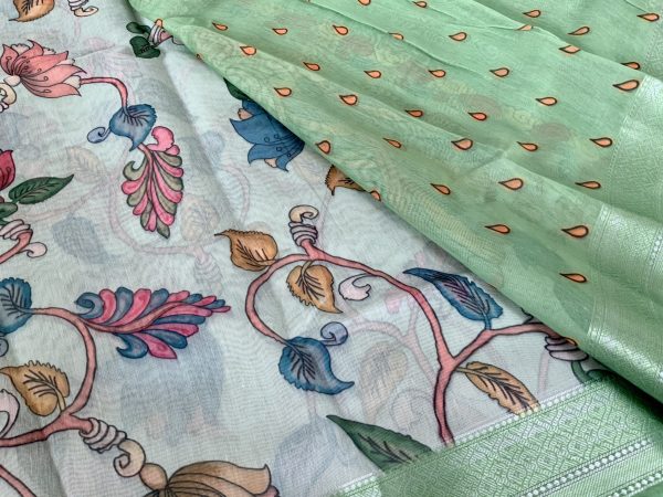 Pastel Green Kalamkari Saree - Image 3