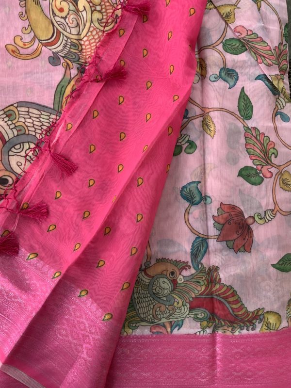 Pastel Pink Kalamkari Saree - Image 3