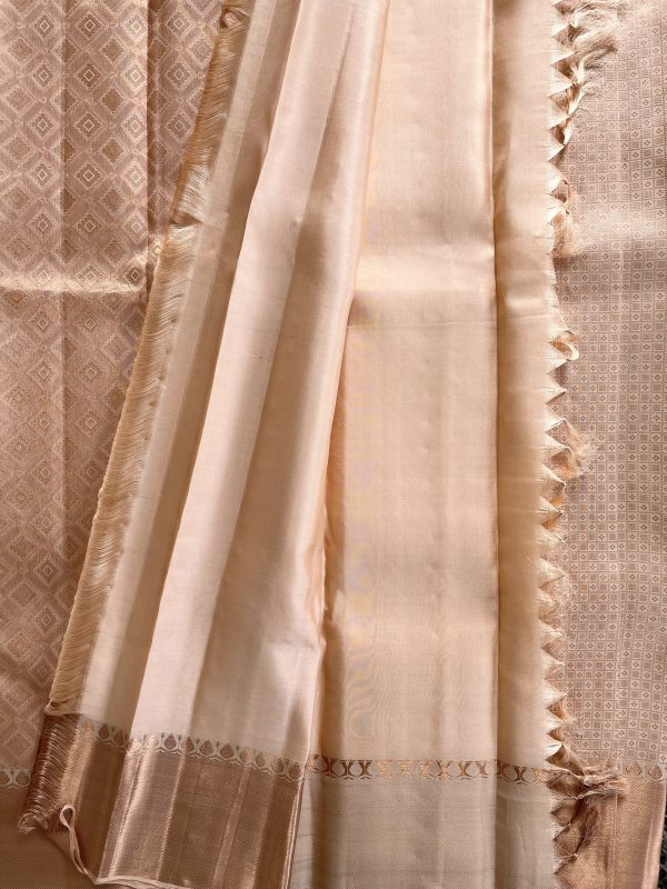 Pastel Beige Pure Kanchipuram Silk Saree - Image 5