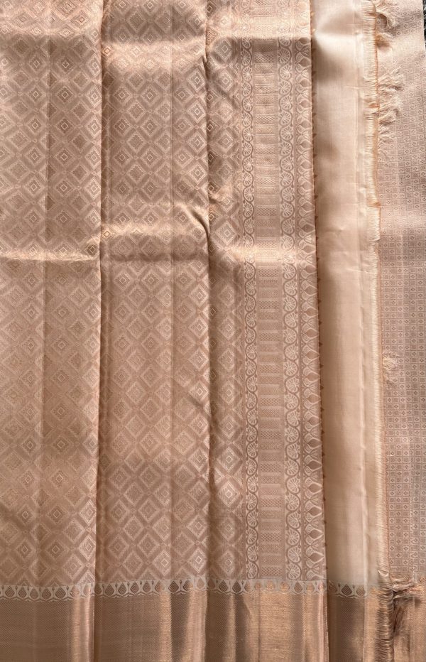 Pastel Beige Pure Kanchipuram Silk Saree - Image 4