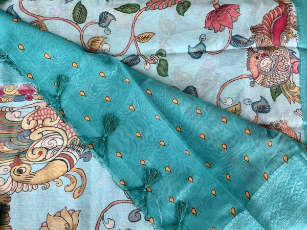 Pastel Blue Kalamkari Saree - Image 3