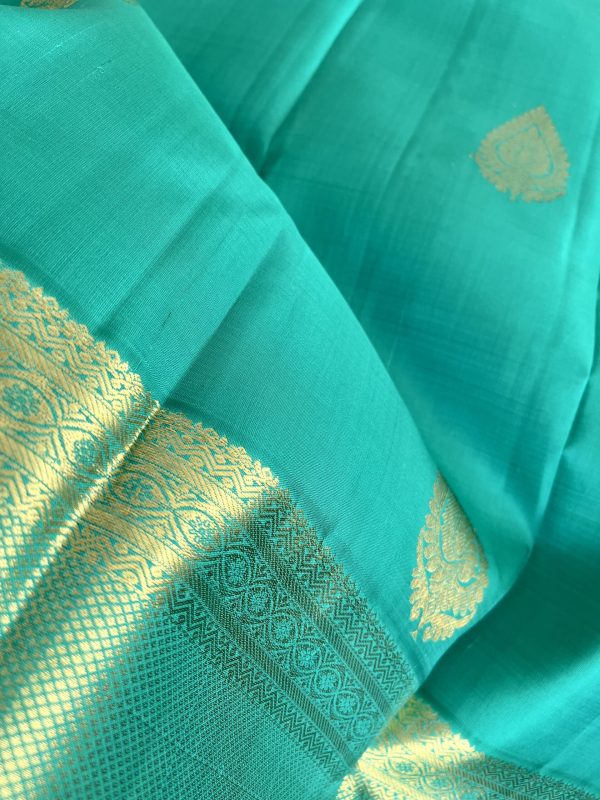 Dark Sea Green Pure Kanchipuram Silk Saree - Image 3