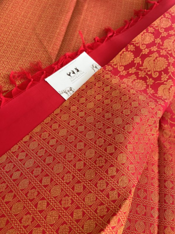 Chili Red Half & Half Pure Kanchipuram Silk Saree with Dual Body Design - Image 5
