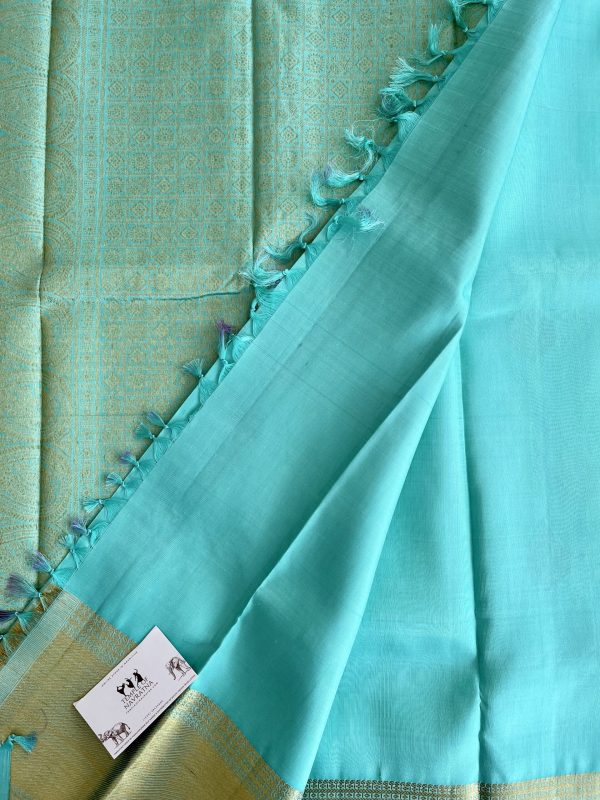 Pastel Sea Green Pure Kanchipuram Silk Saree - Image 3