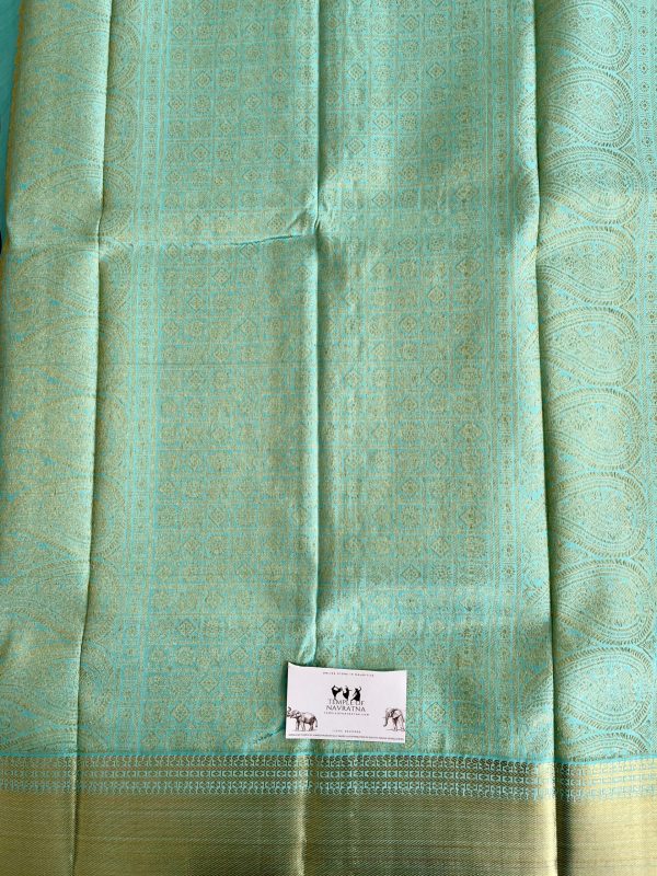Pastel Sea Green Pure Kanchipuram Silk Saree - Image 4