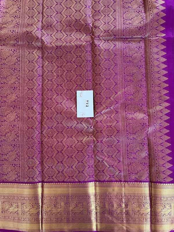 Parrot Green Pure Kanchipuram Silk Saree with Dark Pink Contrast - Image 4