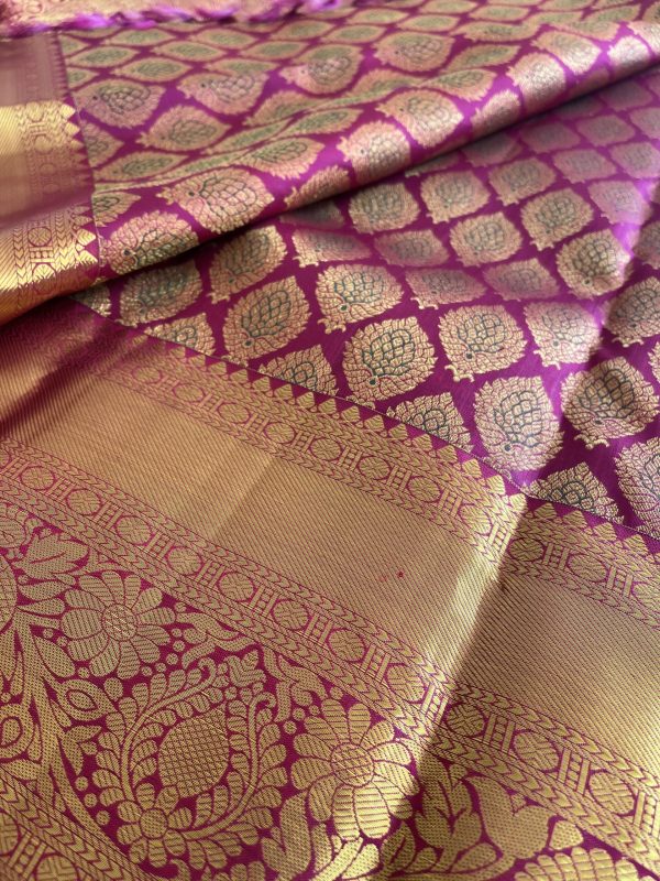 Dark Pink Pure Kanchipuram Silk Saree - Image 3
