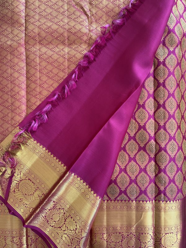 Dark Pink Pure Kanchipuram Silk Saree - Image 4