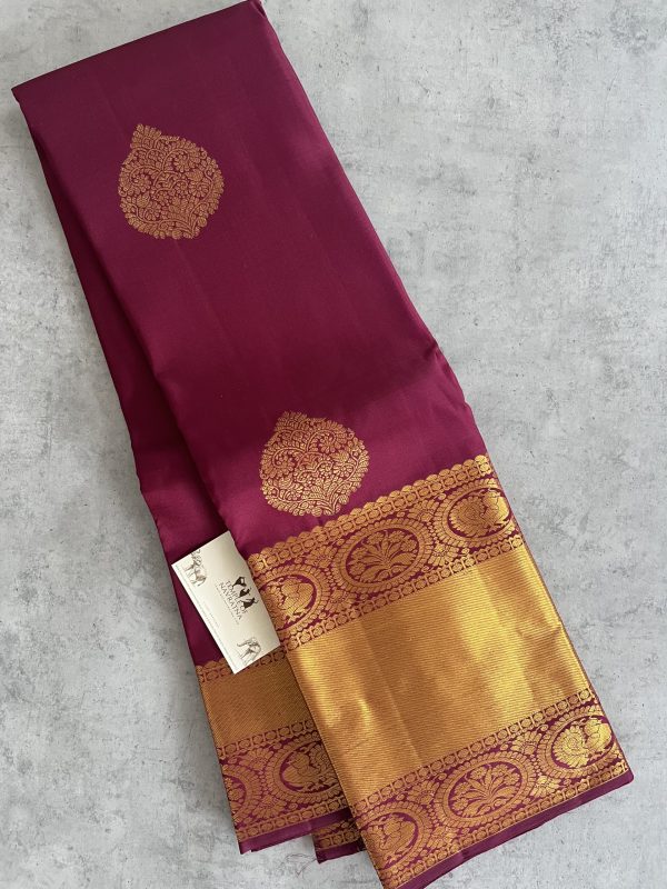Plum Color Pure Kanchipuram Silk Saree - Image 2