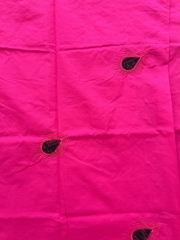 Pink Cotton Peacock Saree with Green Blouse - Image 3