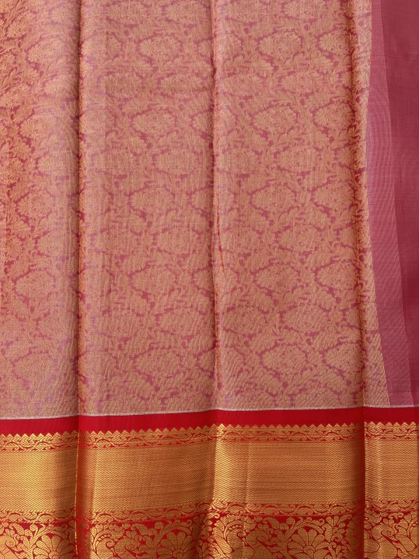 Mixed Shade Semi Silk Saree with Red Contrast - Image 3