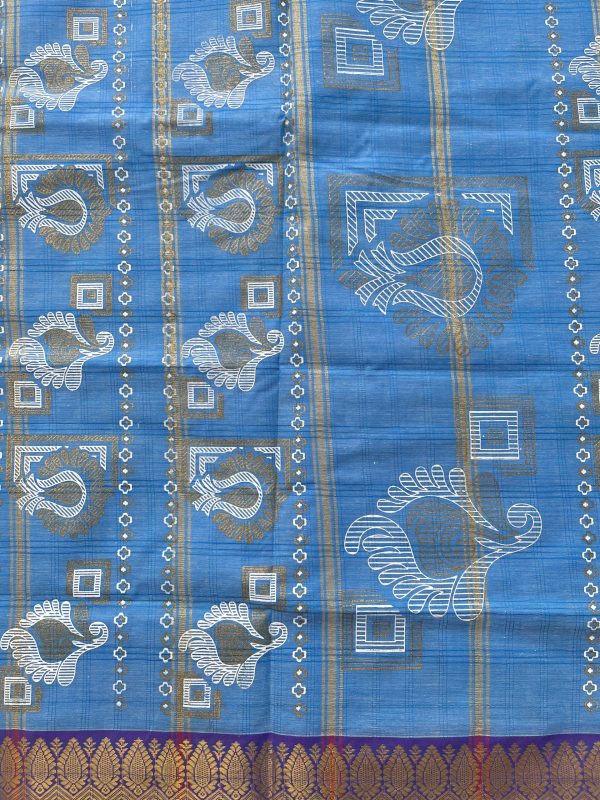 Blue Soft Pure Cotton Saree - Image 3