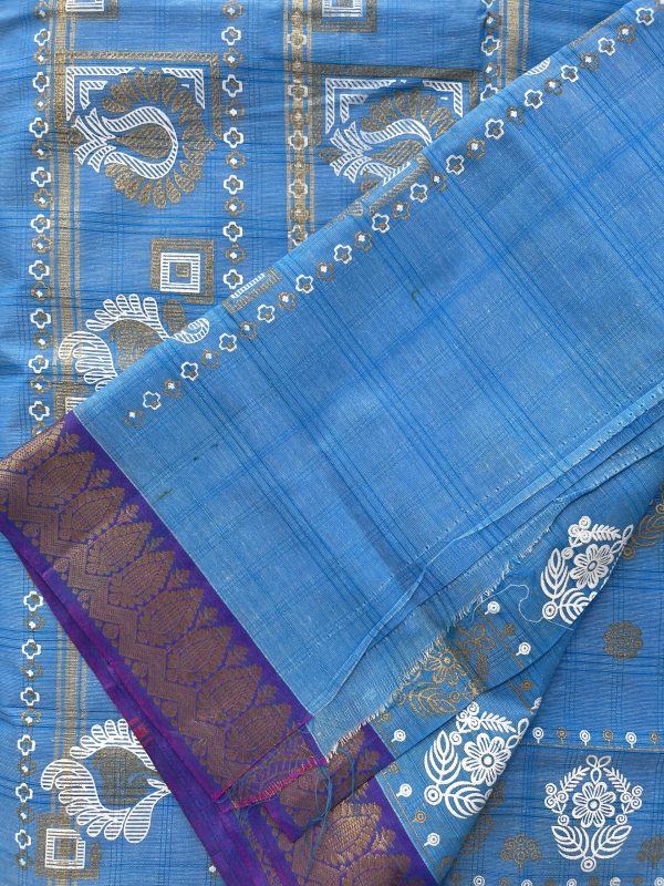 Blue Soft Pure Cotton Saree - Image 4