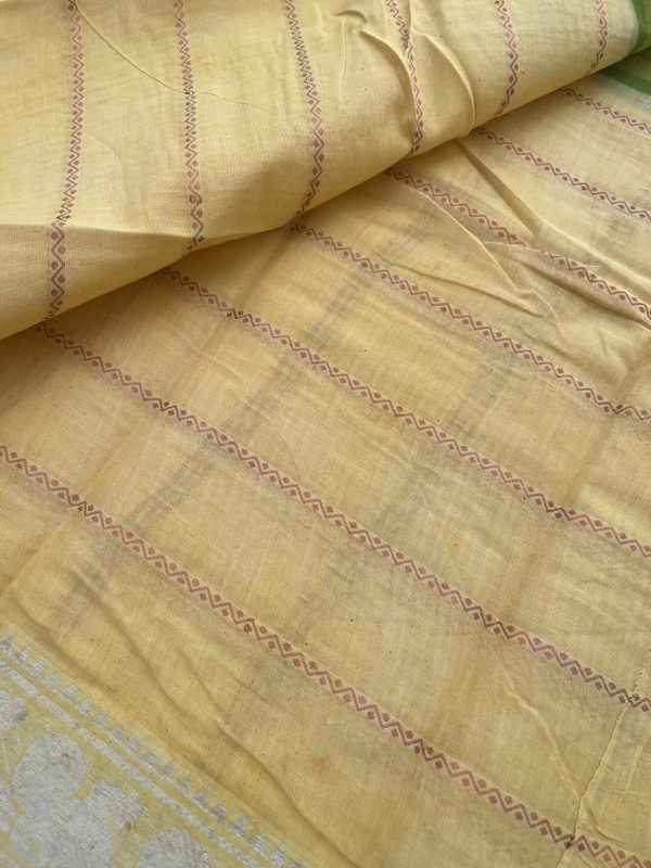 Half and Half Madurai Green Cotton Saree with Light Yellow Contrast - Image 5