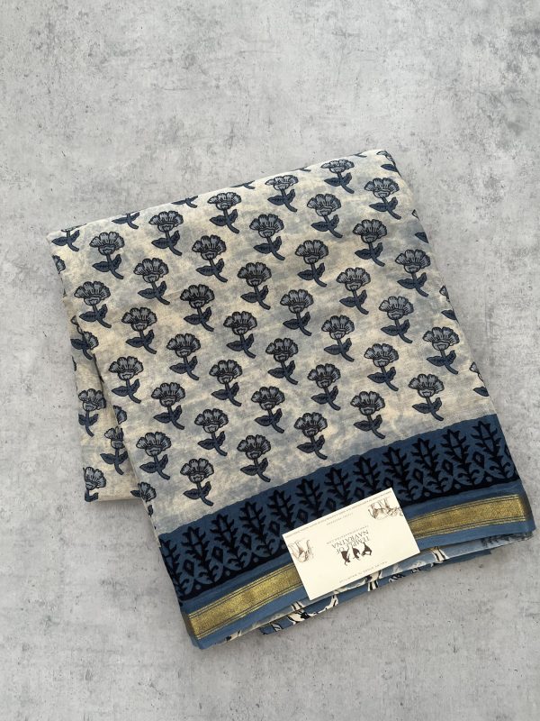 Hand Printed Soft Cotton Saree with Contrast Blouse
