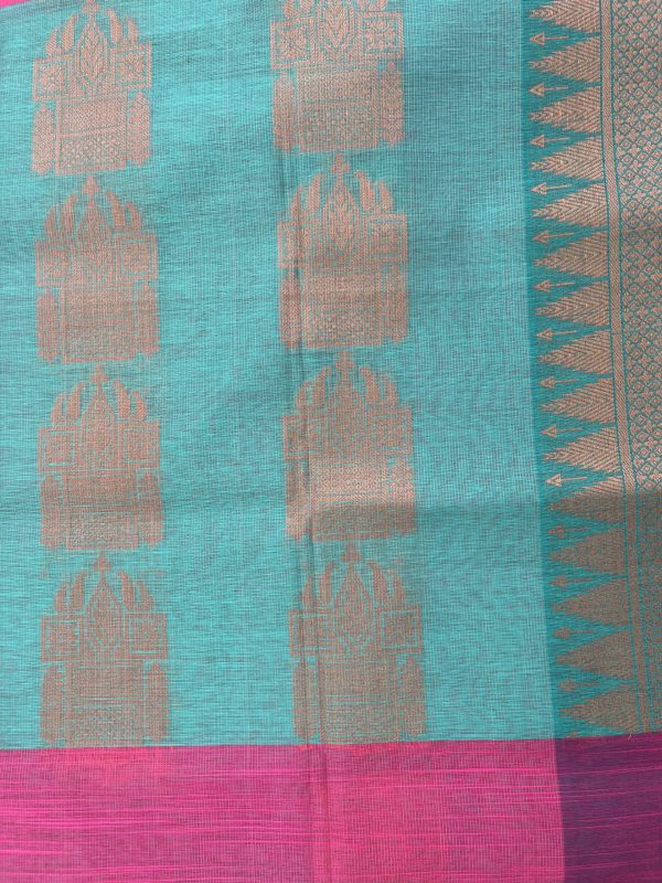 Kota Linen Pink with Green Pallu and Blouse - Image 3