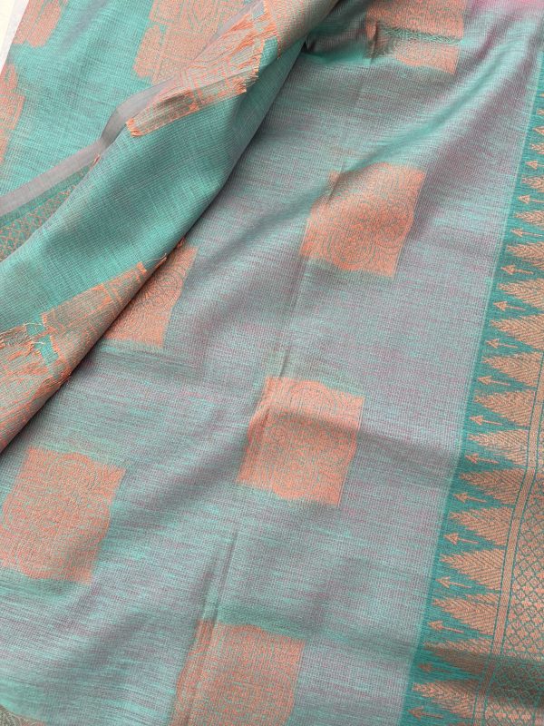 Kota Linen Pink with Green Pallu and Blouse - Image 4