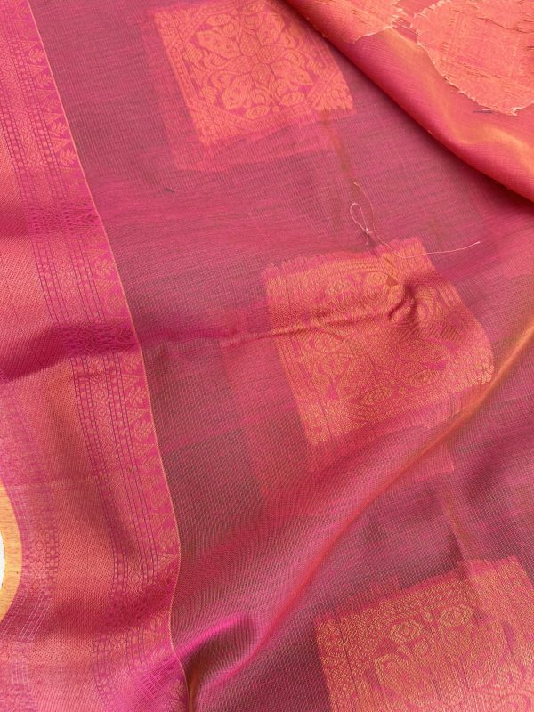 Kota Linen Green with Pink Pallu and Blouse - Image 3