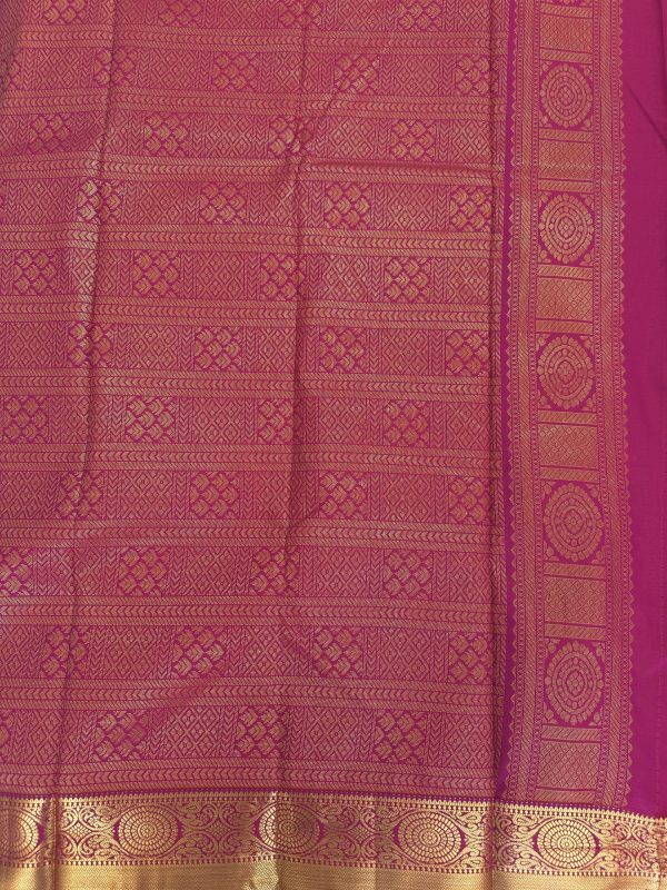 Hot Pink Soft Silk Saree with Golden Border - Image 3