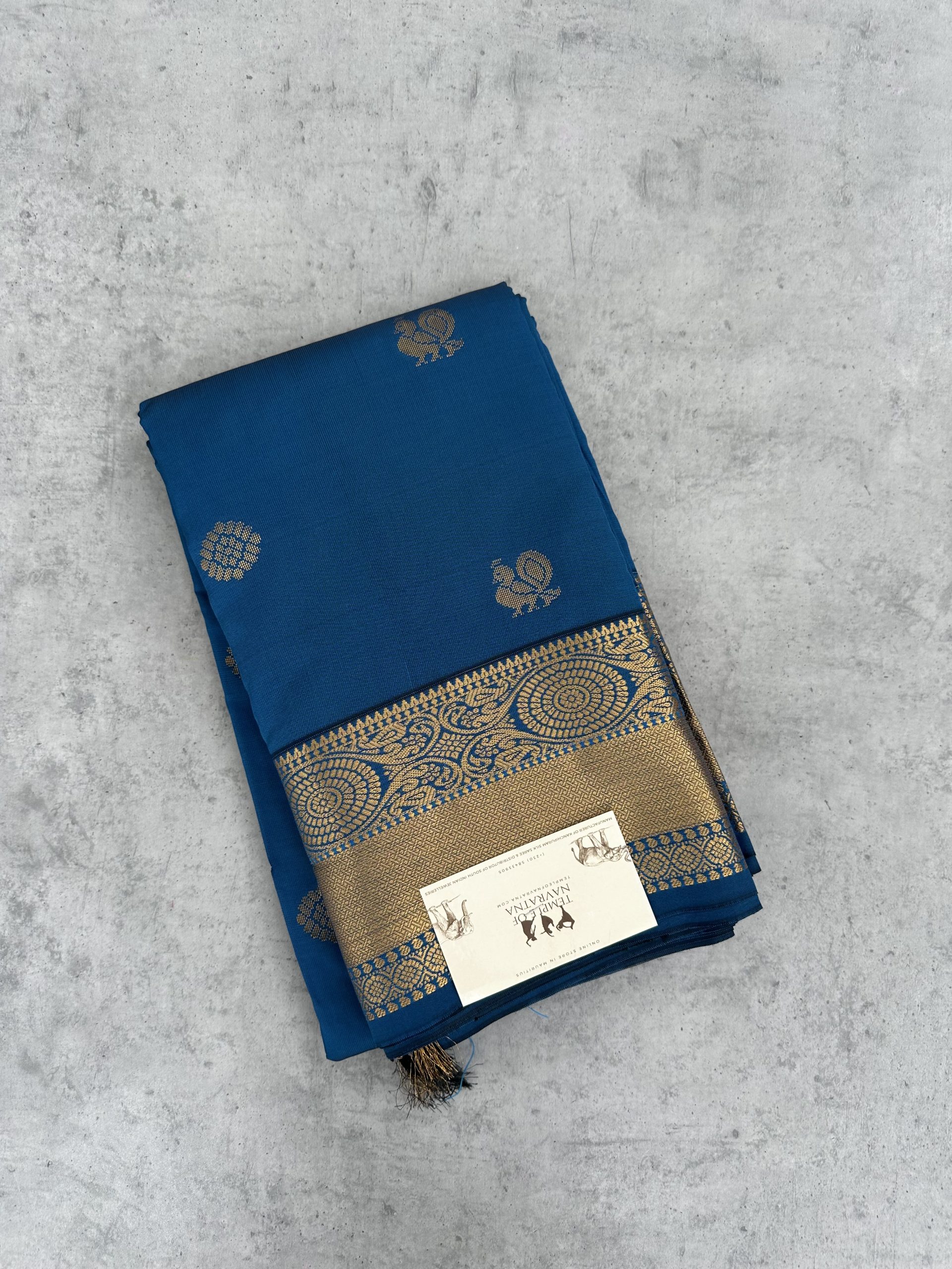 Dark Sea Blue Soft Silk Saree with Golden Border