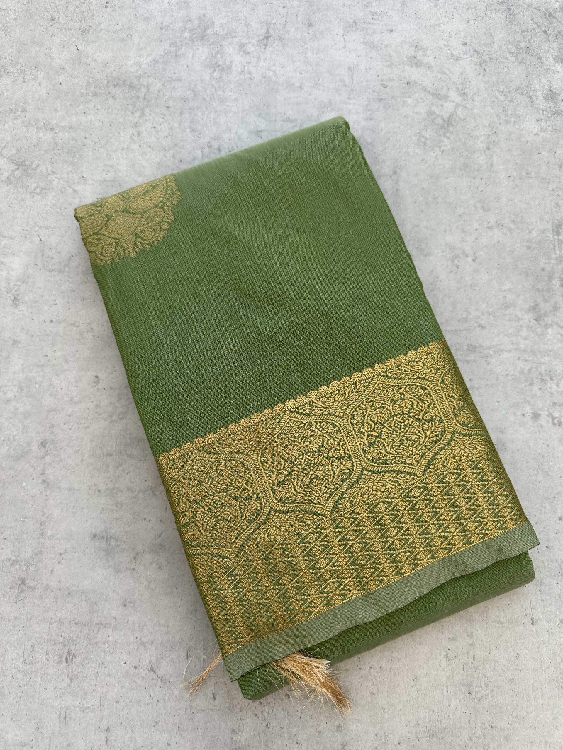 Olive Green Soft Silk Saree with Zari Border