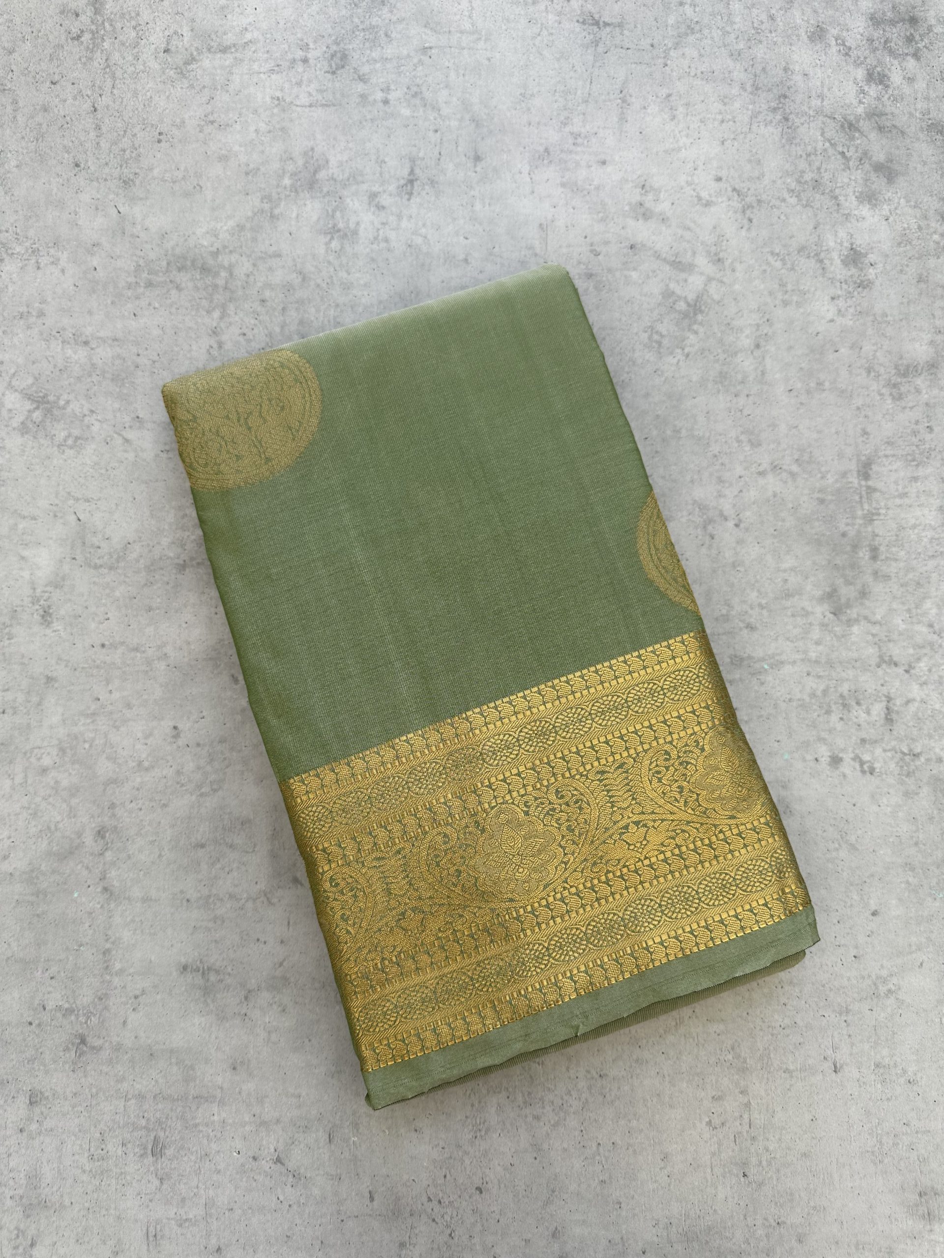 Olive Green Soft Silk Saree with Zari Border