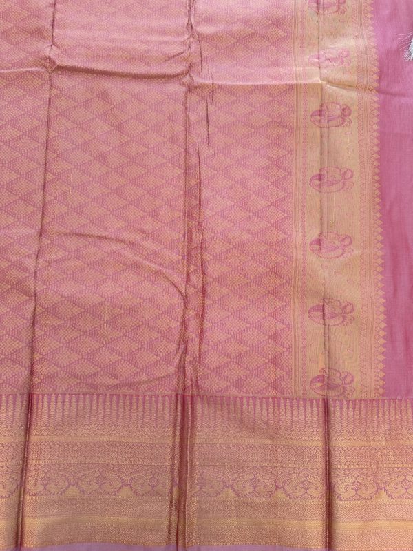 Onion Pink Soft Silk Saree with Zari Border - Image 3