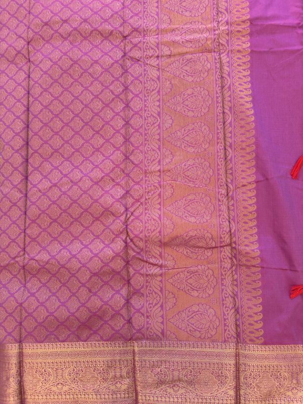 Dual Shade Pink Soft Silk Saree with Zari Border - Image 3