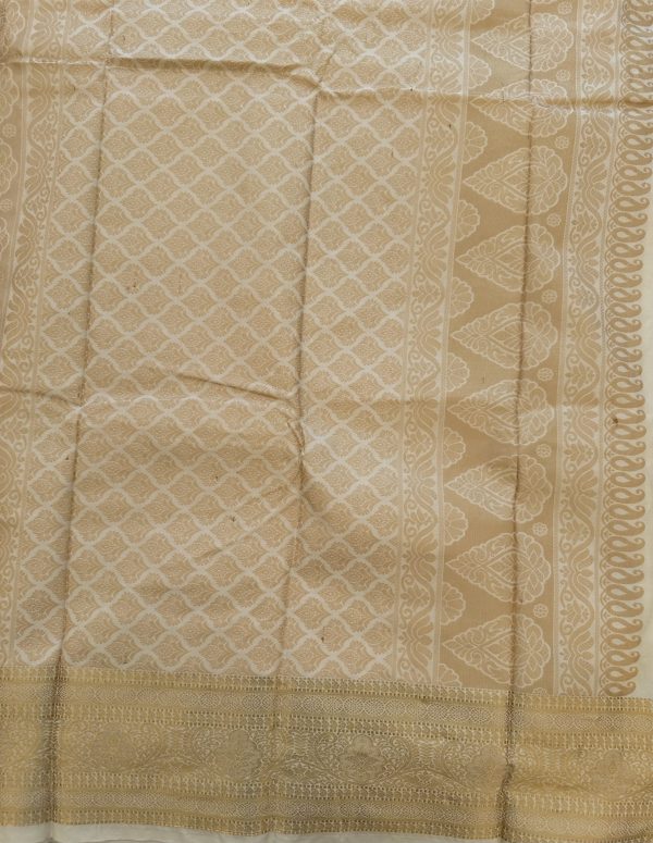Off White Soft Silk Saree with Zari Border - Image 3