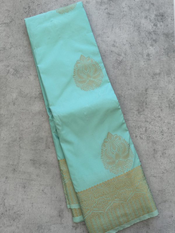 Pastel Sea Green Soft Silk Saree with Zari Border - Image 2