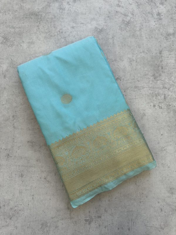 Sea Blue Soft Silk Saree with Zari Border