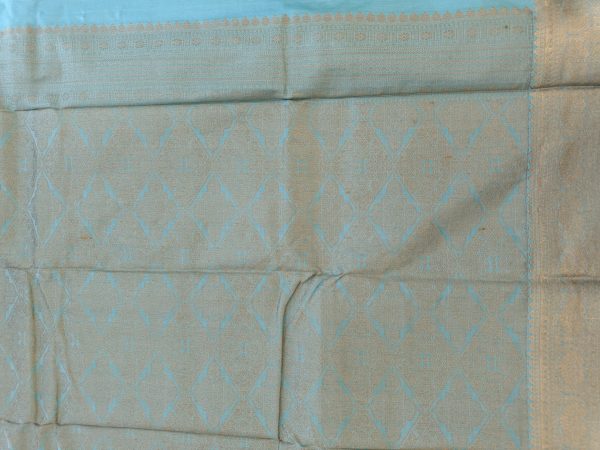Sea Blue Soft Silk Saree with Zari Border - Image 3