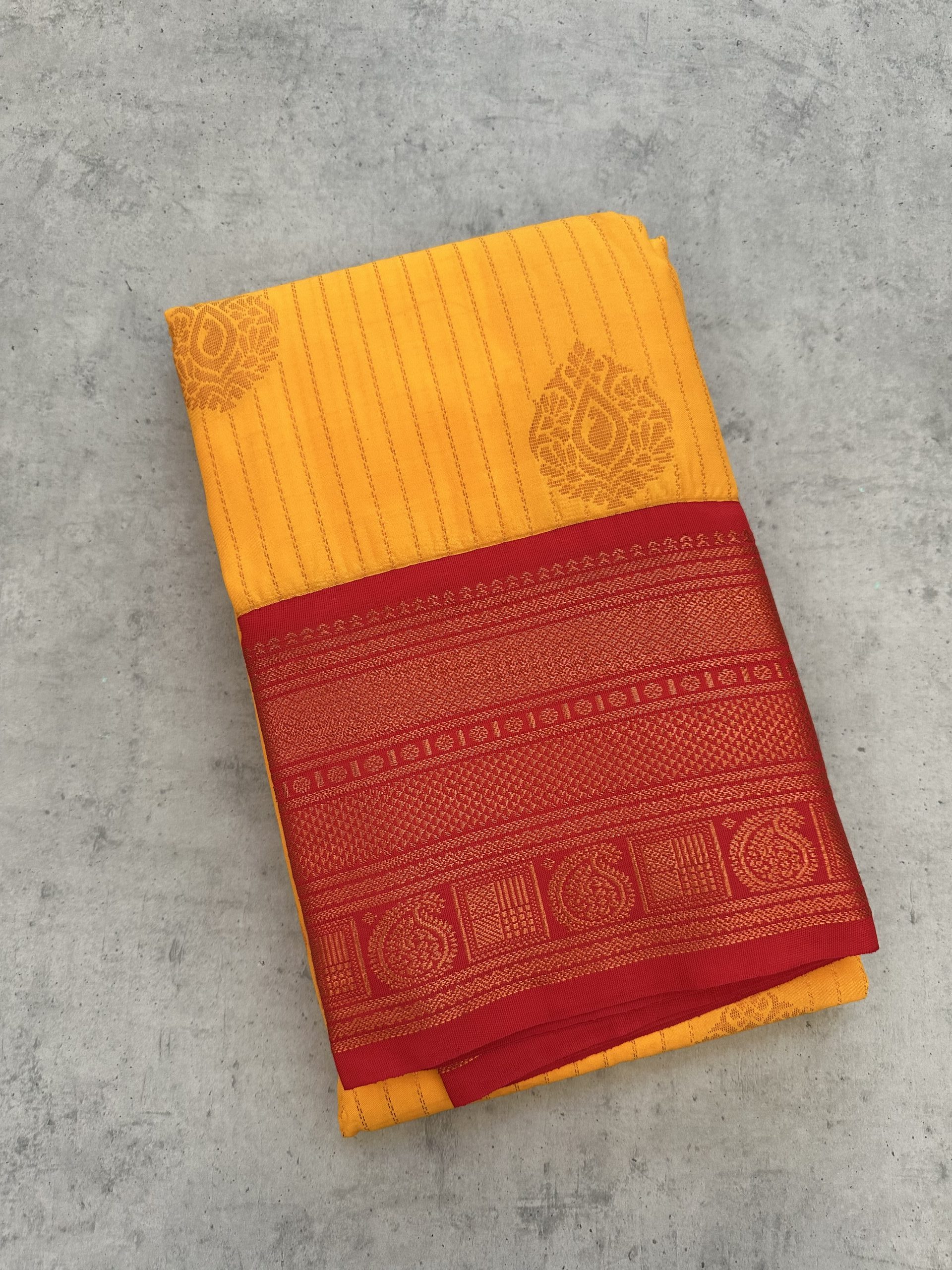 Yellow Soft Silk Saree with Red Border