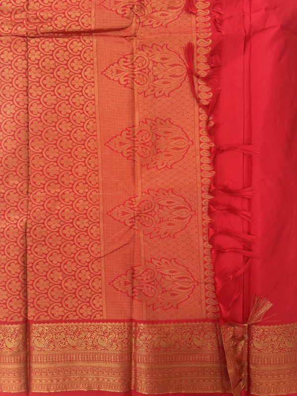Red Soft Silk Saree with Zari Border - Image 3