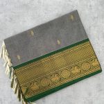 Gray Kanchi Cotton Saree with Green Border