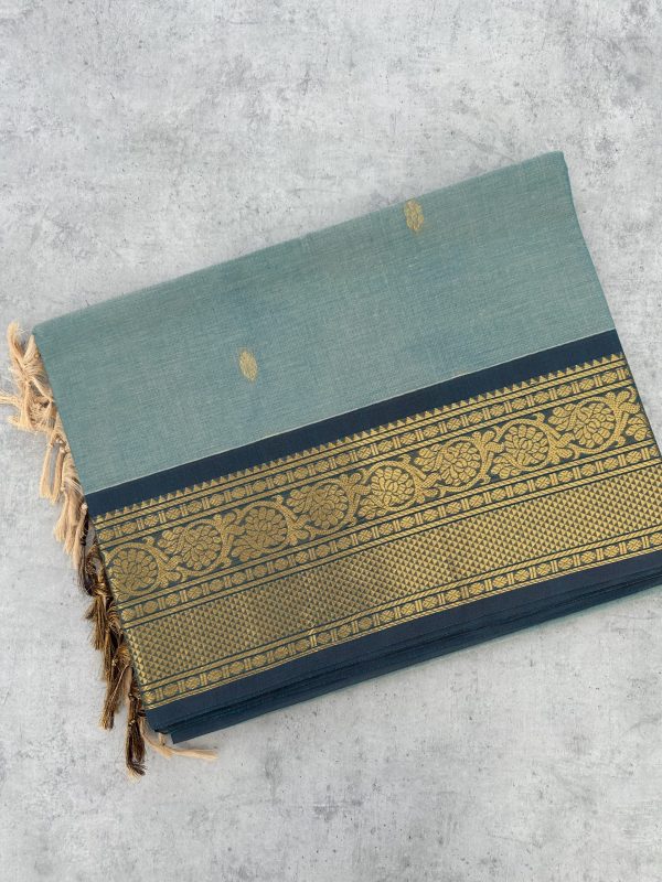 Ice Grey Kanchi Cotton with Contrast Border