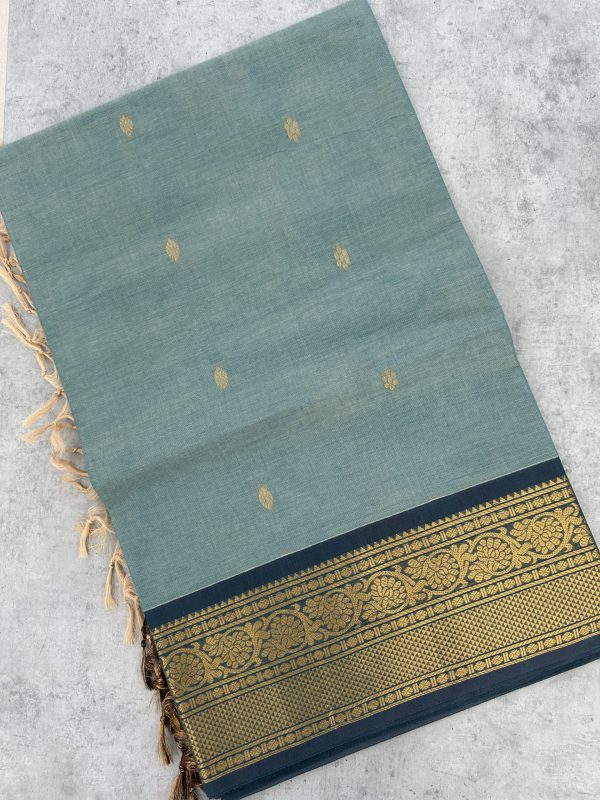Ice Grey Kanchi Cotton with Contrast Border - Image 2