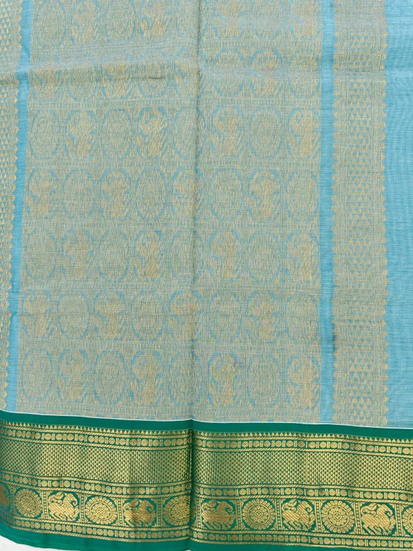 Pastel Sea Green Kanchi Cotton with Green Contrast Border - Image 3