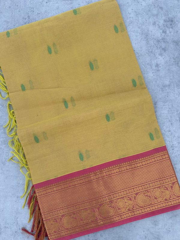 Light Yellow Kanchi Cotton with Pink Contrast Border - Image 2