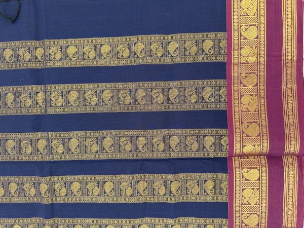Navy Blue Kanchi Cotton with Dark Pink Border - Image 3