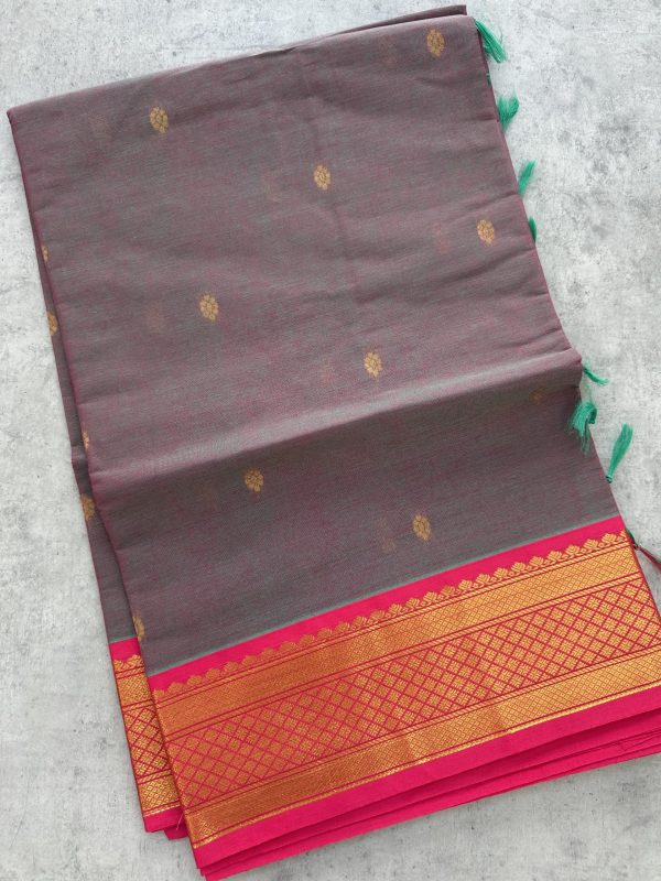 Dual Shade Kanchi Cotton with Pink Contrast Border - Image 3